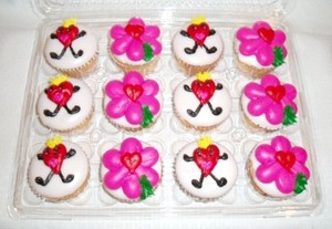 Valentine Hearts and Flowers Cupcakes