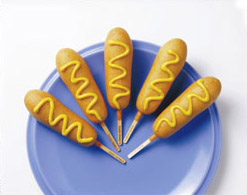 Blue Plate corn dog with Mustard squiggle